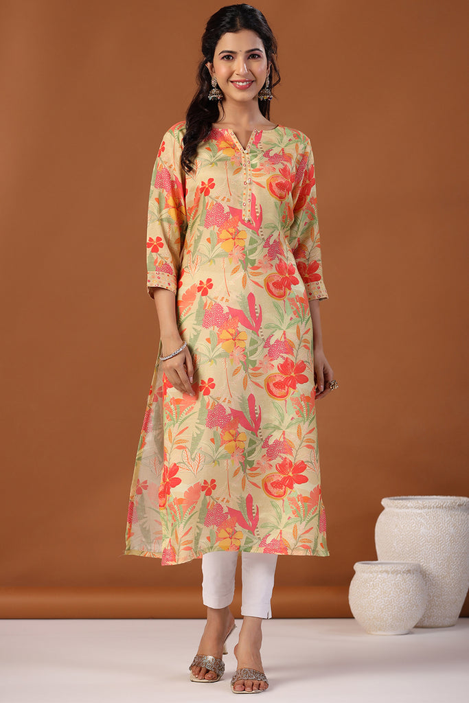Mustard Color Muslin Printed Kurti