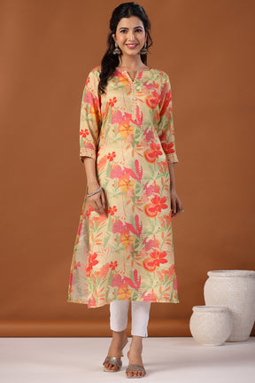Mustard Color Muslin Printed Kurti