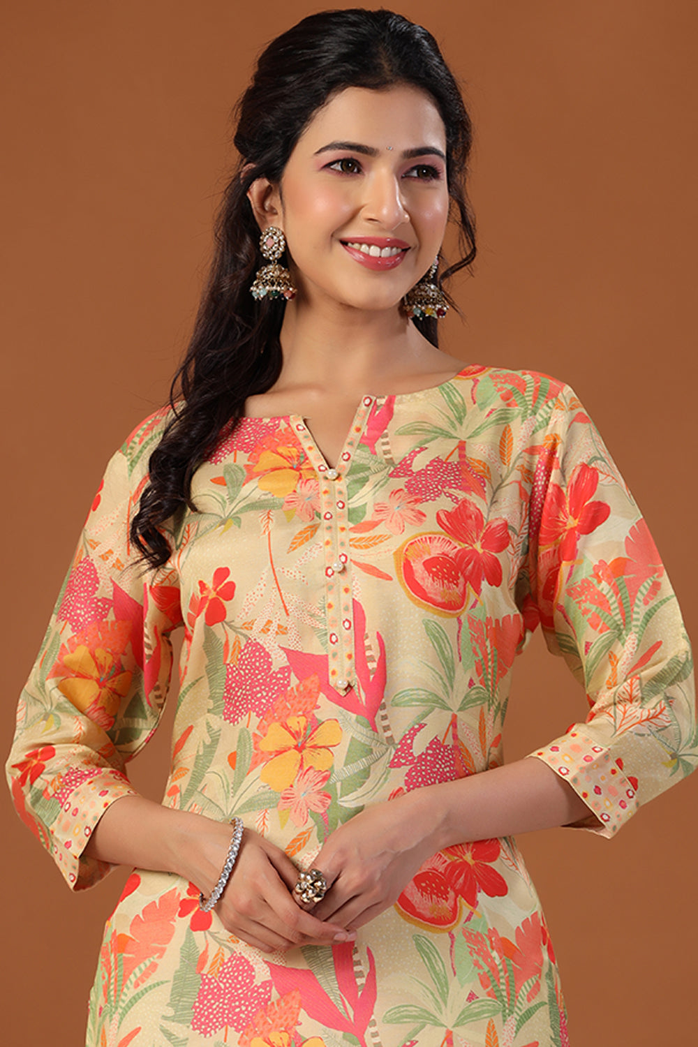 Mustard Color Muslin Printed Kurti