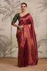 Dark Scarlet Color Woven Silk Saree