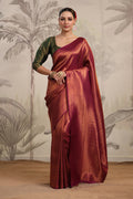 Dark Scarlet Color Woven Silk Saree