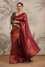 Dark Scarlet Color Woven Silk Saree