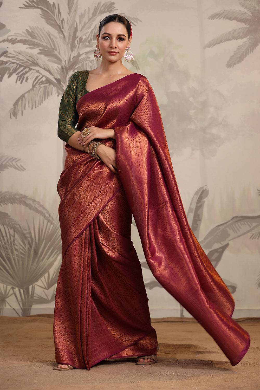 Dark Scarlet Color Woven Silk Saree