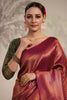 Dark Scarlet Color Woven Silk Saree