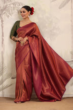 Dark Scarlet Color Woven Silk Saree