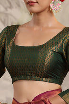 Dark Scarlet Color Woven Silk Saree