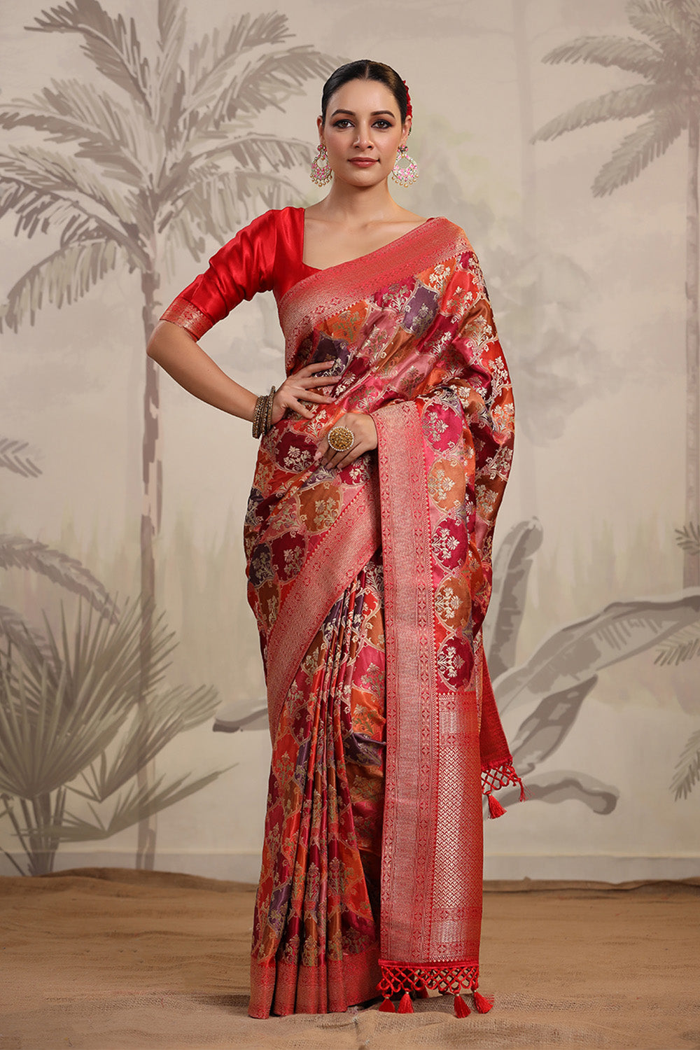 Fuchsia Pink Colour Woven Silk Saree