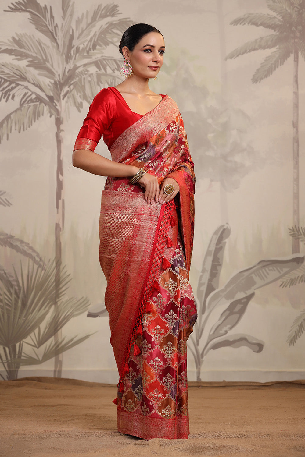 Fuchsia Pink Colour Woven Silk Saree