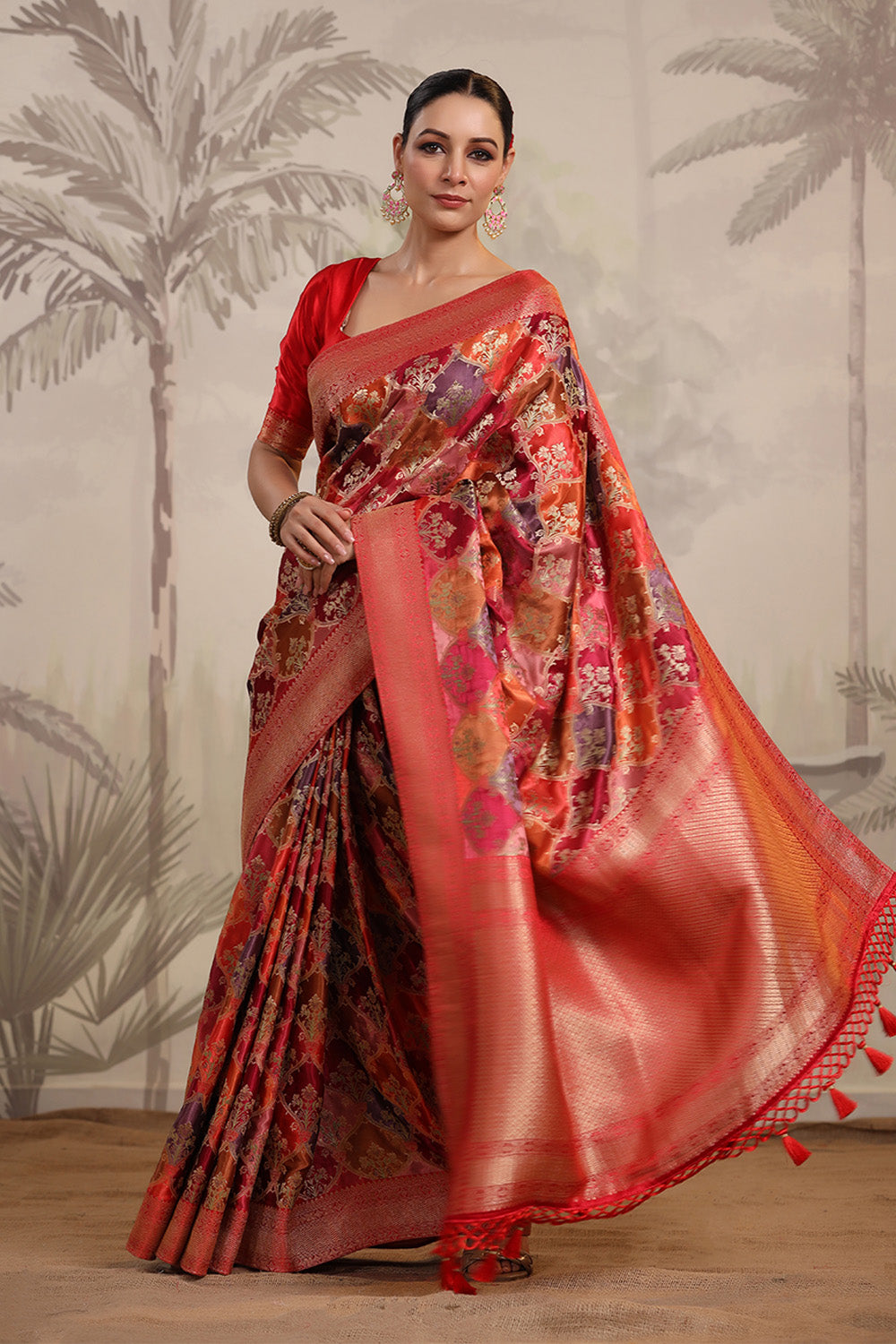 Fuchsia Pink Colour Woven Silk Saree