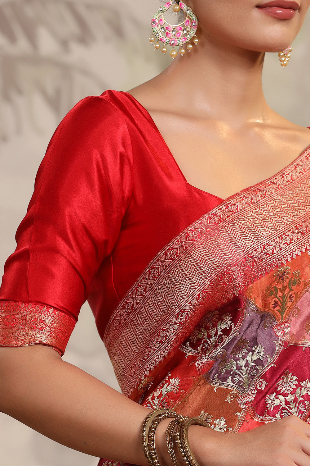 Fuchsia Pink Colour Woven Silk Saree