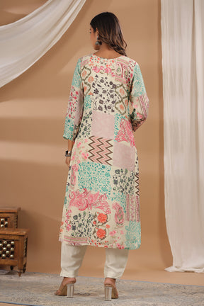 Cream Color Muslin Printed Straight Suit