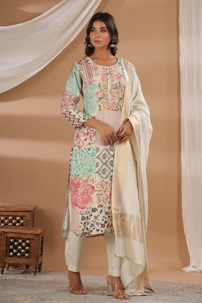 Cream Color Muslin Printed Straight Suit