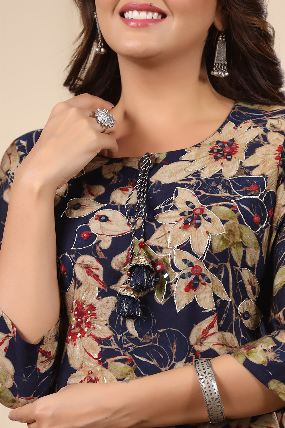 Navy Blue Color Printed Muslin Kurta Set