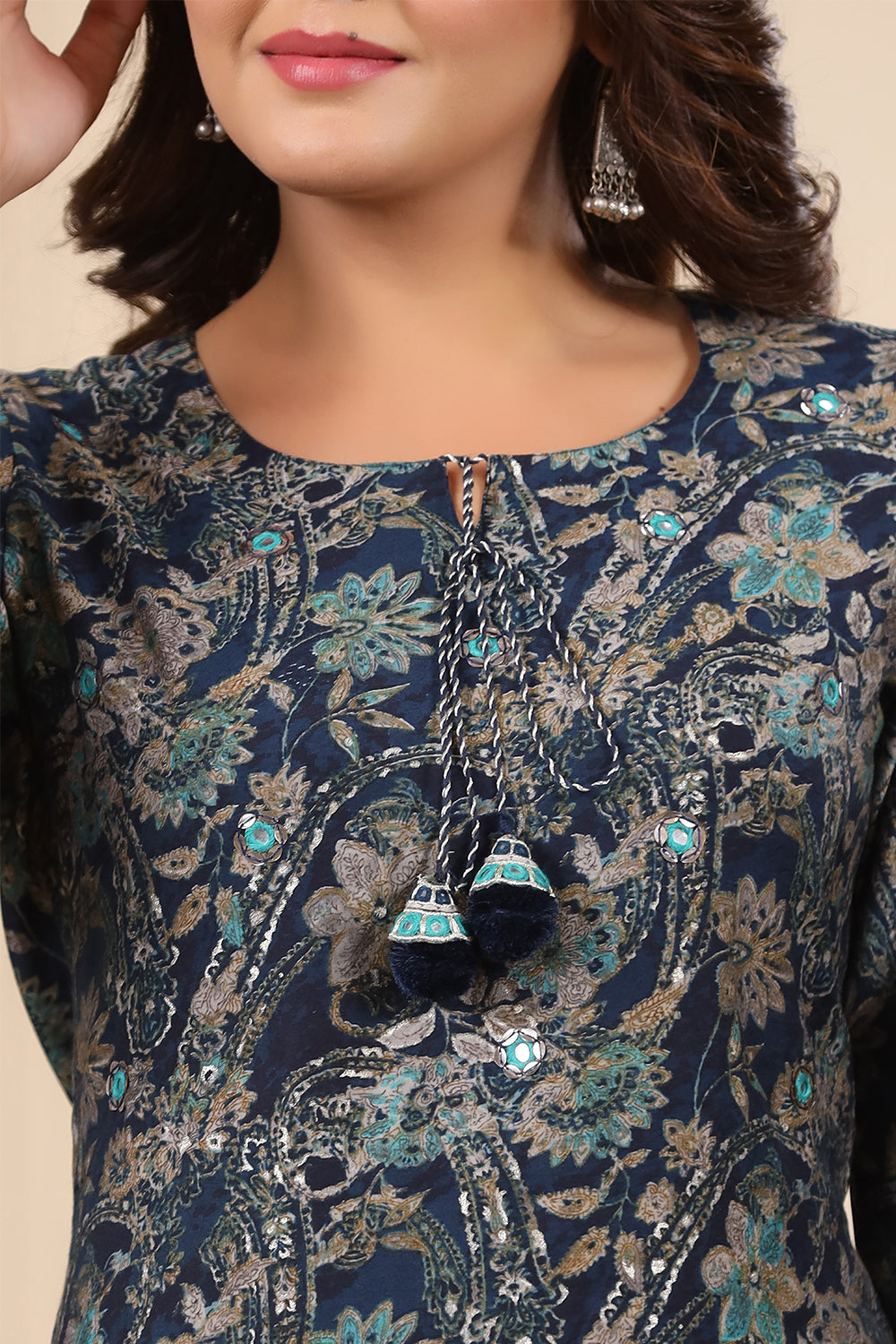 Navy Color Printed Muslin Kurta Set