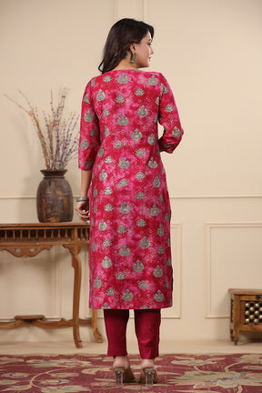 Fuchsia Color Printed Muslin Kurta Set