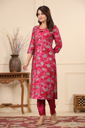 Fuchsia Color Printed Muslin Kurta Set