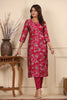 Fuchsia Color Printed Muslin Kurta Set