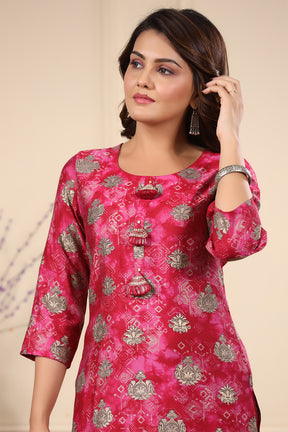 Fuchsia Color Printed Muslin Kurta Set
