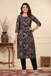 Black Color Printed Muslin Kurta Set
