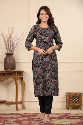 Black Color Printed Muslin Kurta Set
