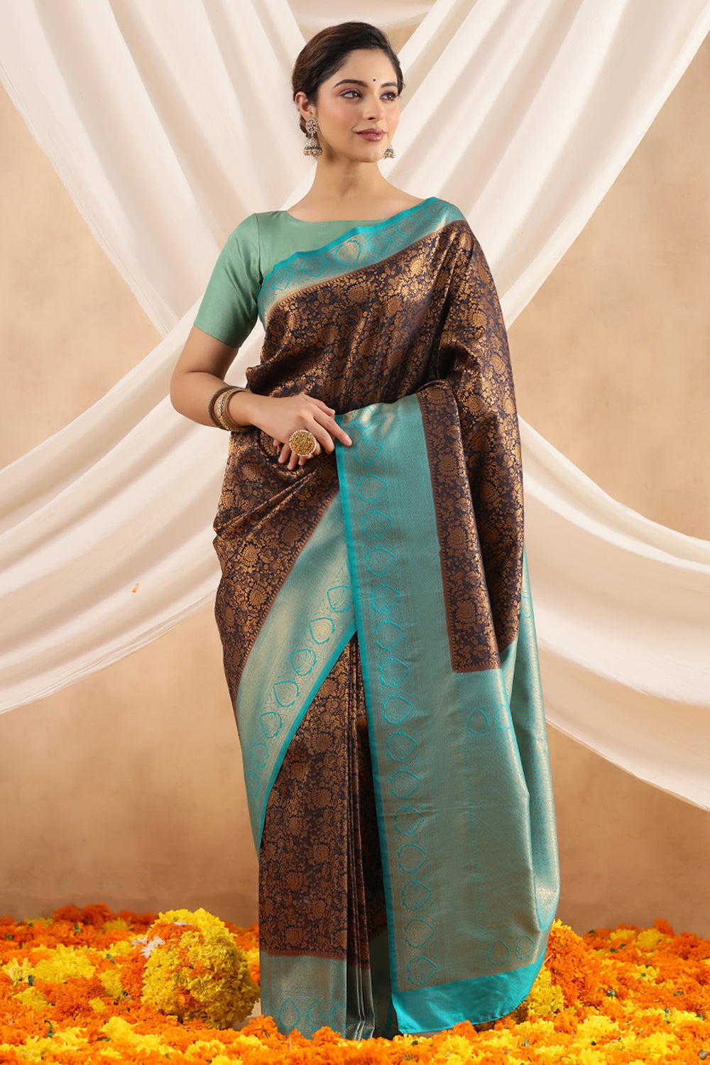 Navy Blue Color Woven Silk Saree