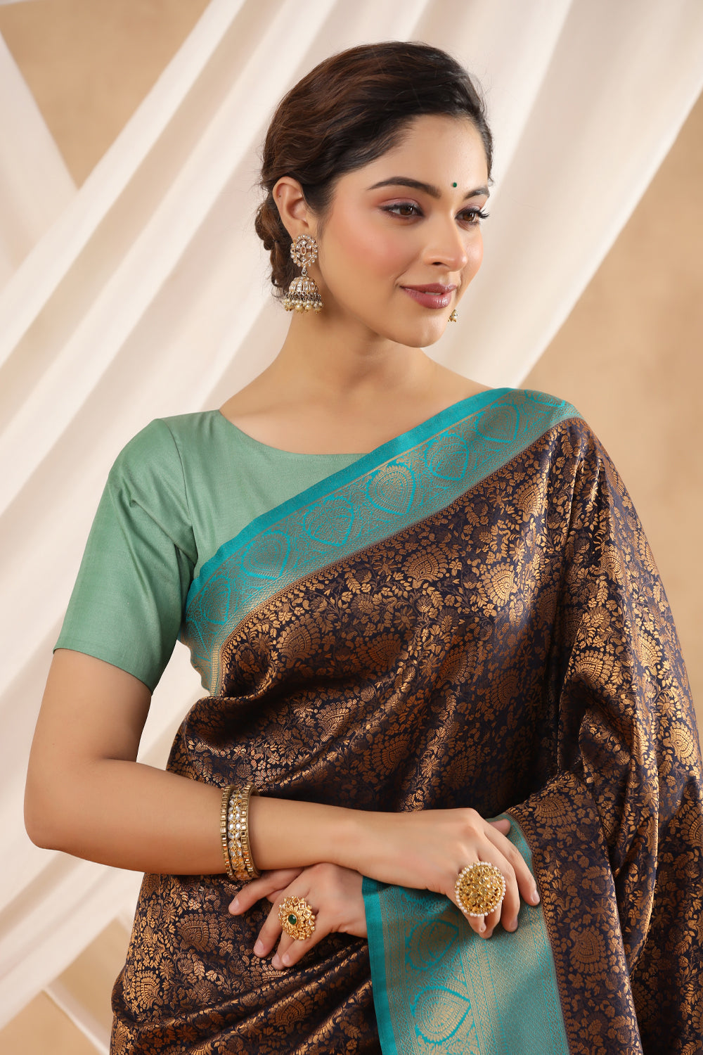 Navy Blue Color Woven Silk Saree