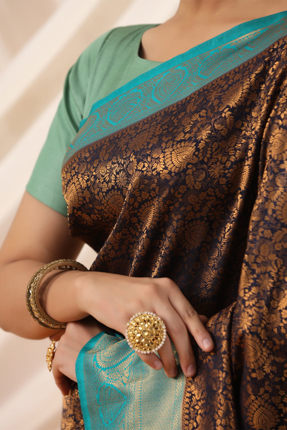 Navy Blue Color Woven Silk Saree