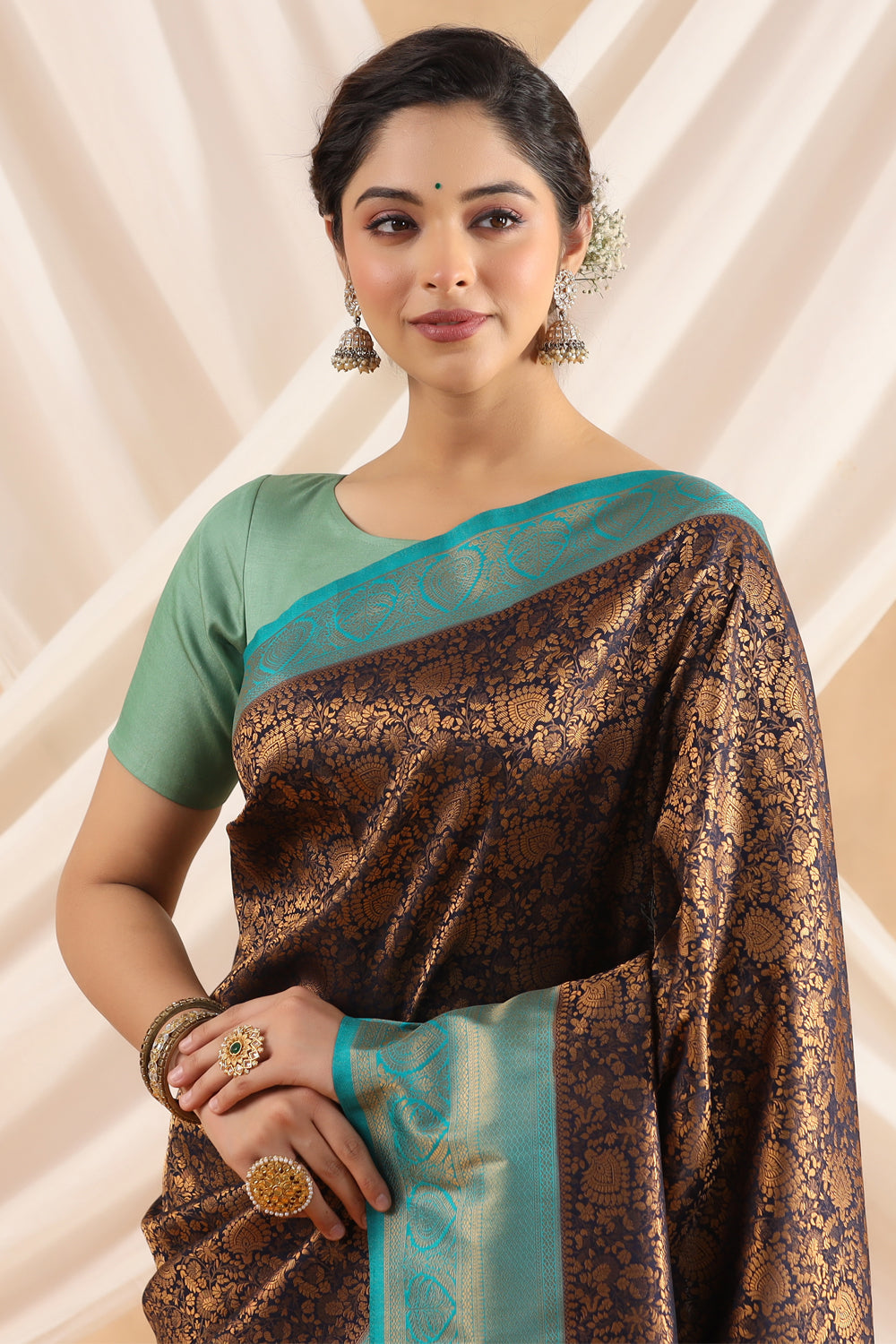 Navy Blue Color Woven Silk Saree