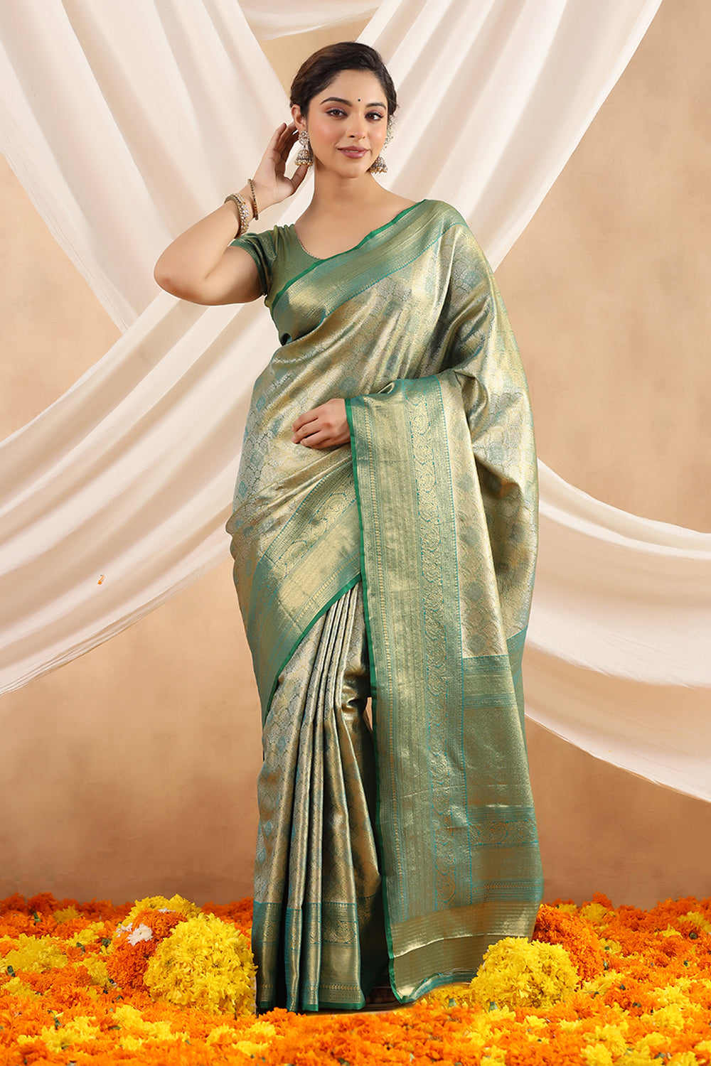 Green Colour Silk Woven Saree