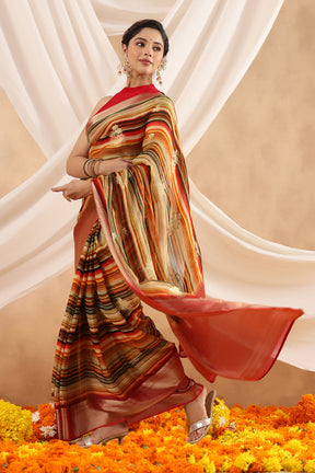 Multi-Color Silk Printed Saree
