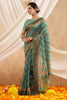 Green Color Printed Cotton Saree.