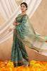 Green Color Printed Cotton Saree.