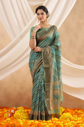Green Color Printed Cotton Saree.