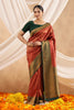 Dark Scarlet Colour Woven Silk Saree