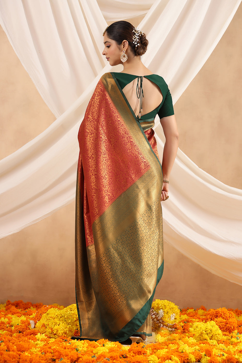 Dark Scarlet Colour Woven Silk Saree