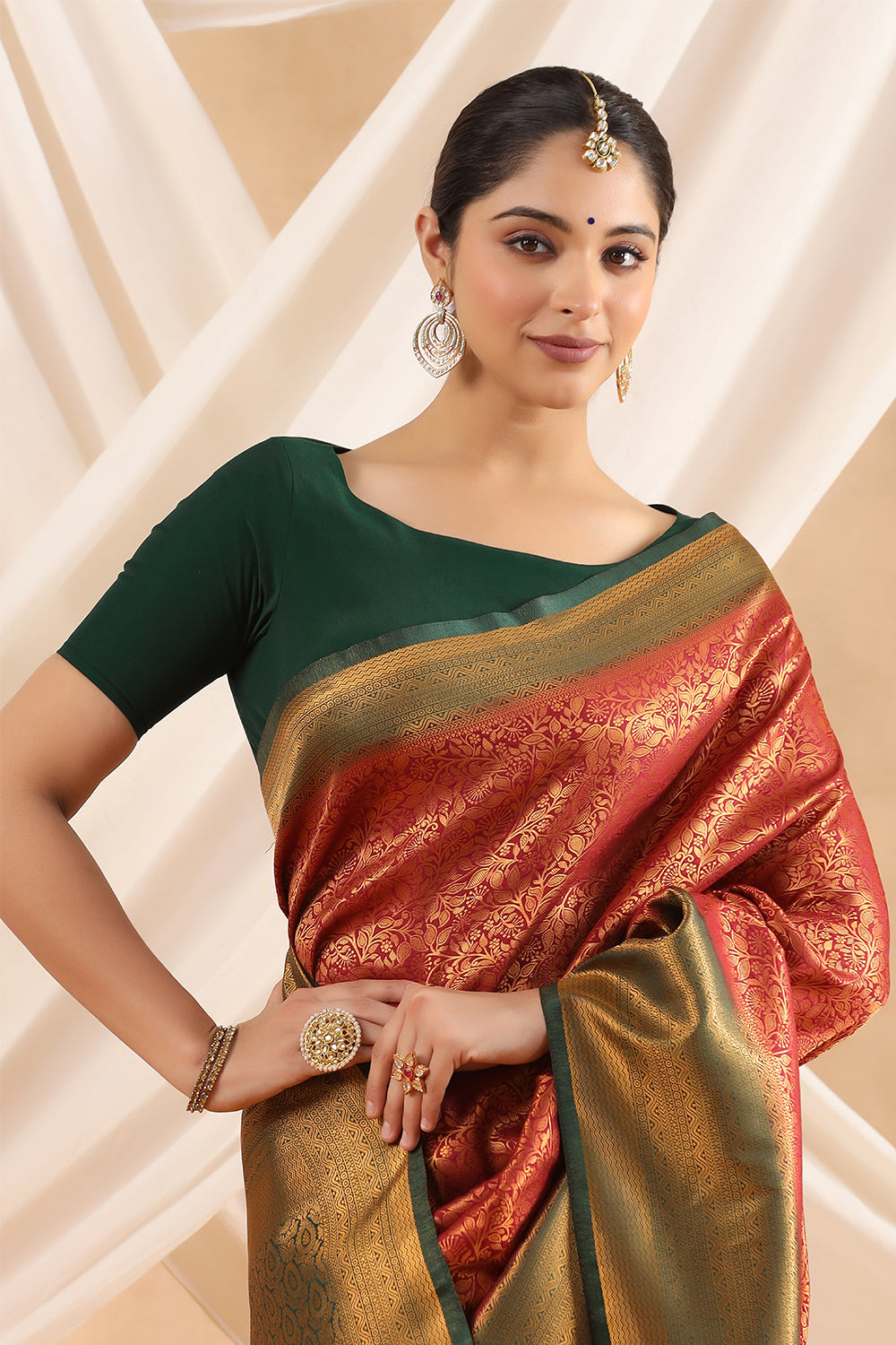 Dark Scarlet Colour Woven Silk Saree