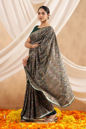 Bottle Green Color Embroidered Georgette Saree