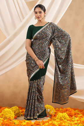 Bottle Green Color Embroidered Georgette Saree