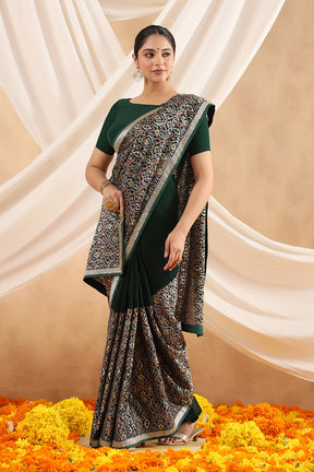 Bottle Green Color Embroidered Georgette Saree