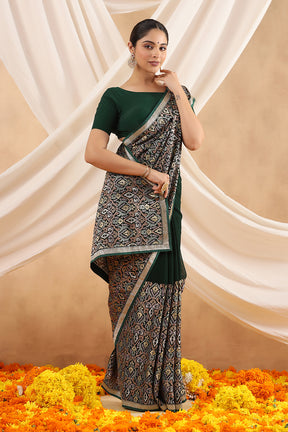 Bottle Green Color Embroidered Georgette Saree