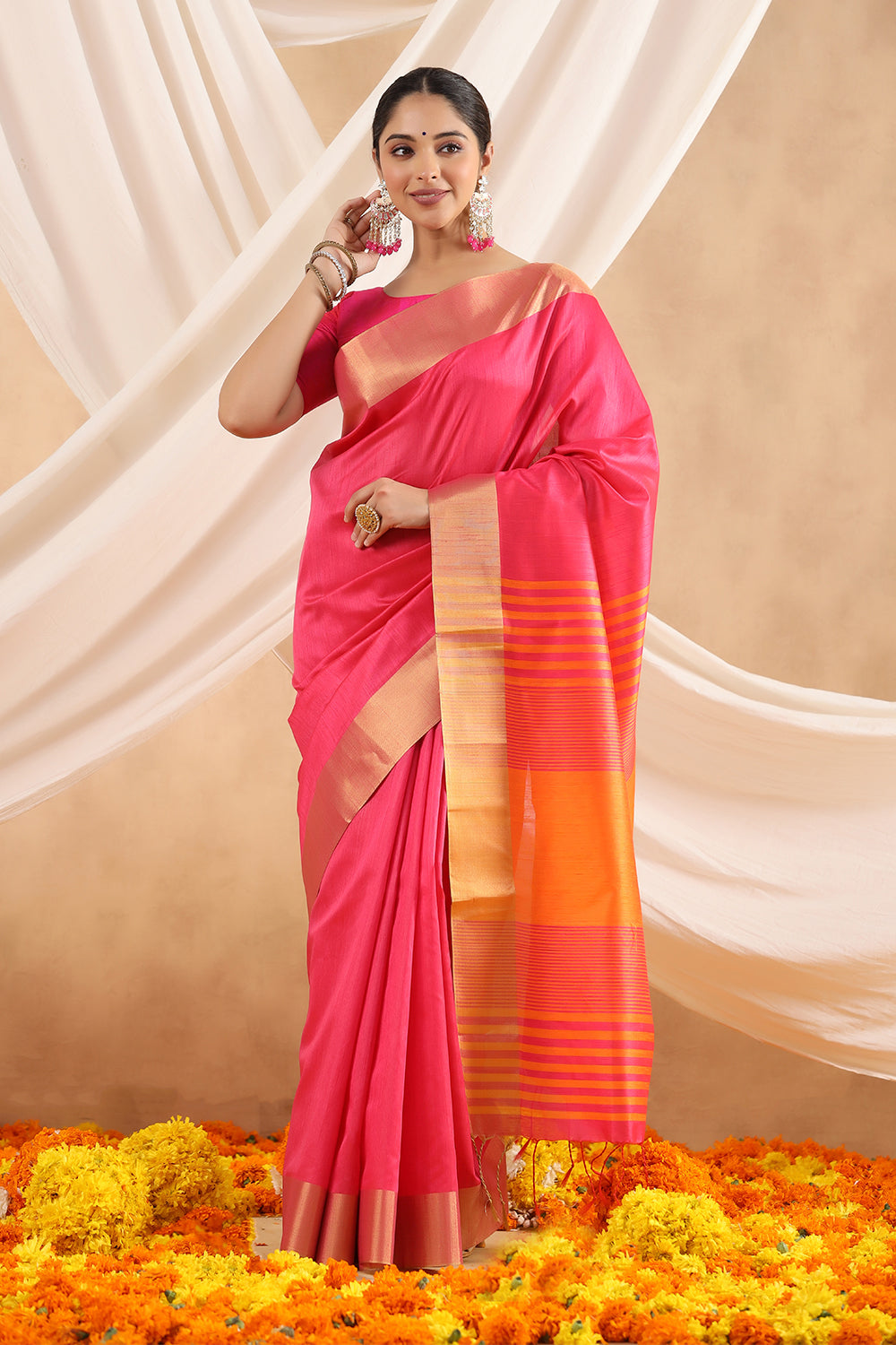 Fuchsia Pink Colour Silk  Woven Saree