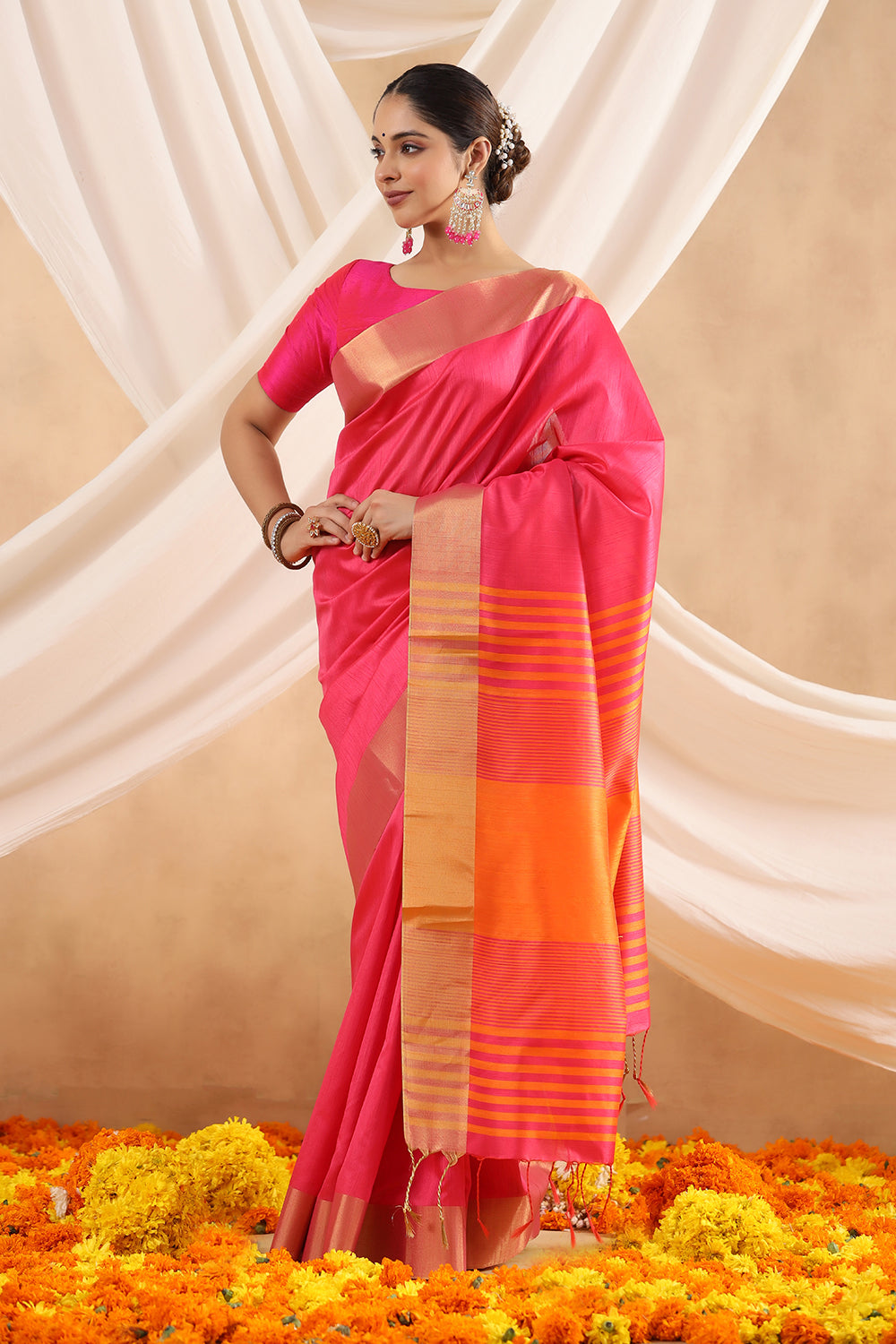 Fuchsia Pink Colour Silk  Woven Saree