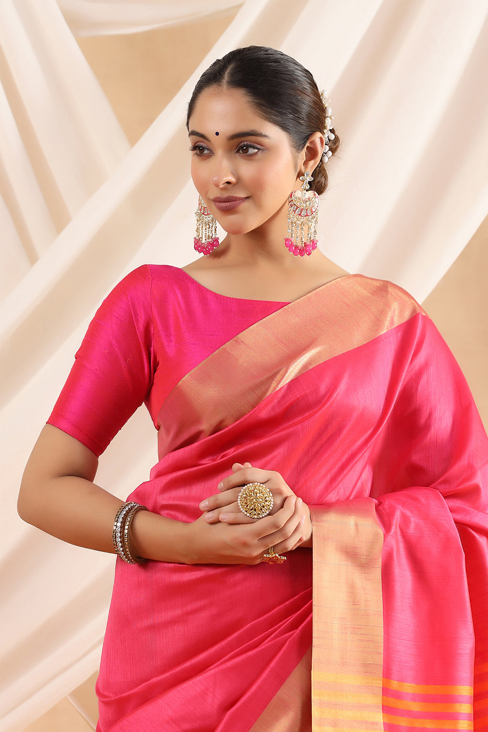 Fuchsia Pink Colour Silk  Woven Saree