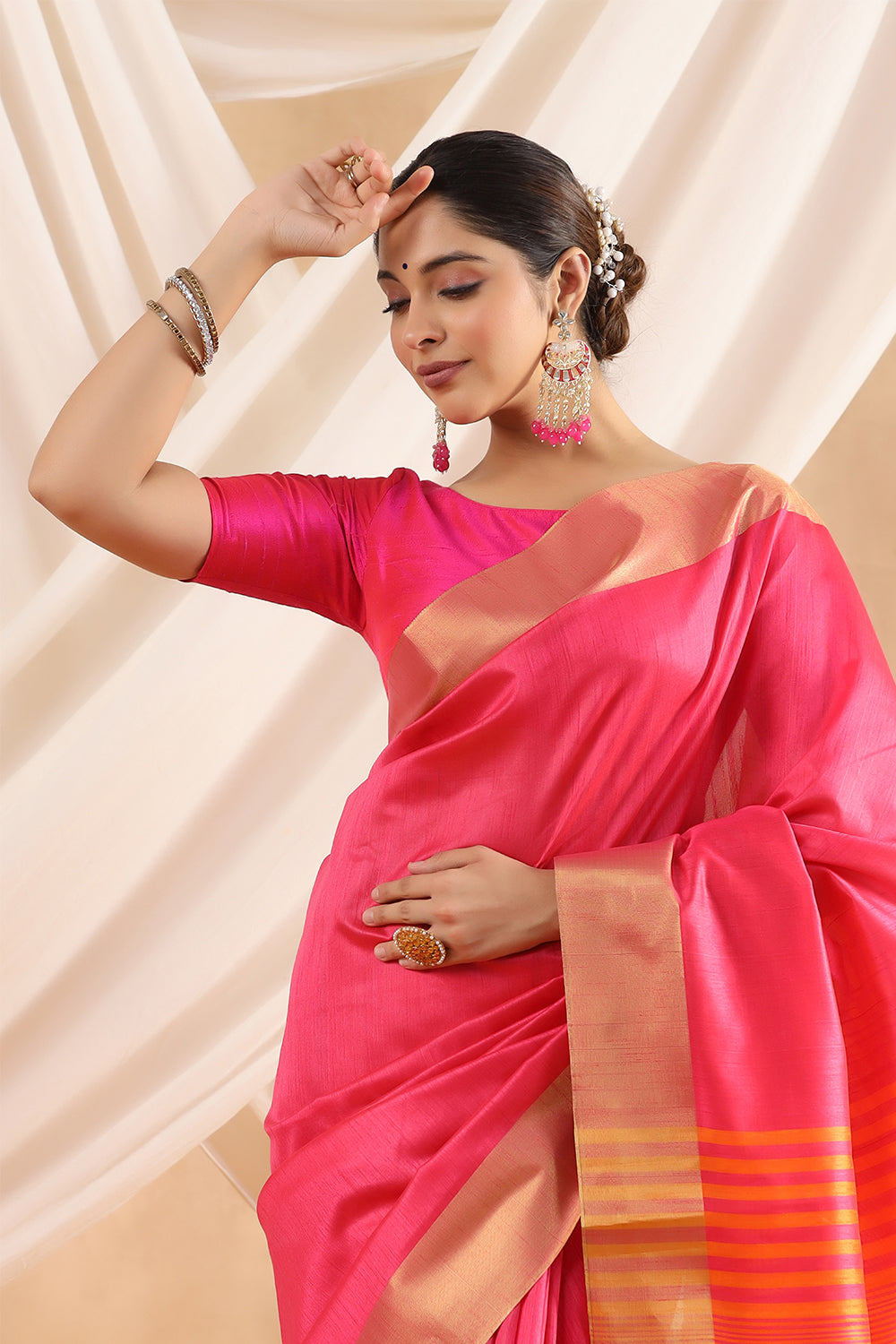 Fuchsia Pink Colour Silk  Woven Saree