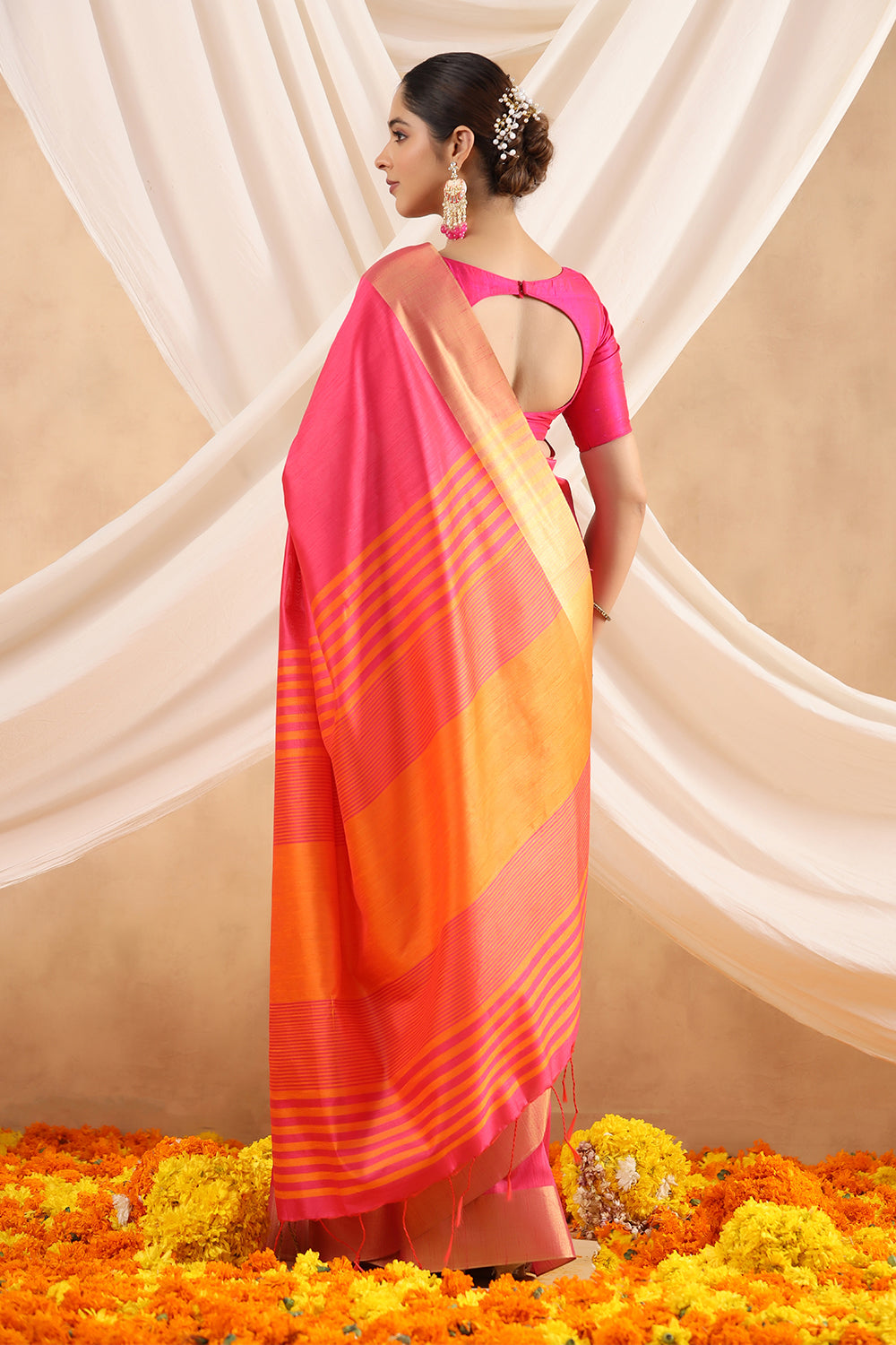 Fuchsia Pink Colour Silk  Woven Saree