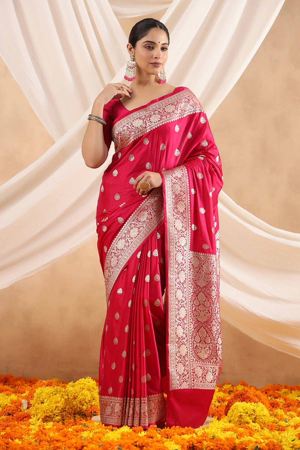 Fuchsia Pink Color Kosa Silk Saree