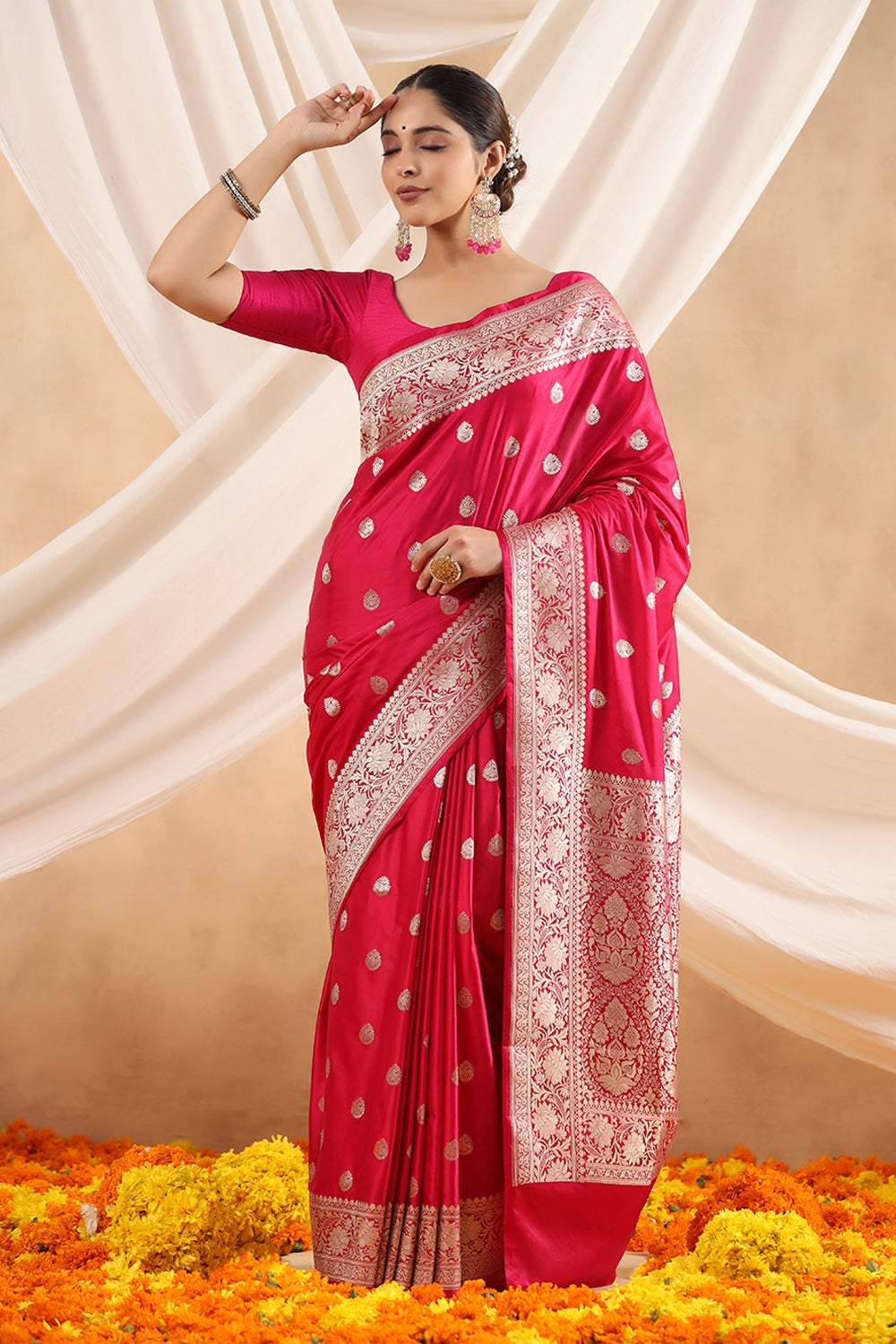 Fuchsia Pink Color Kosa Silk Saree