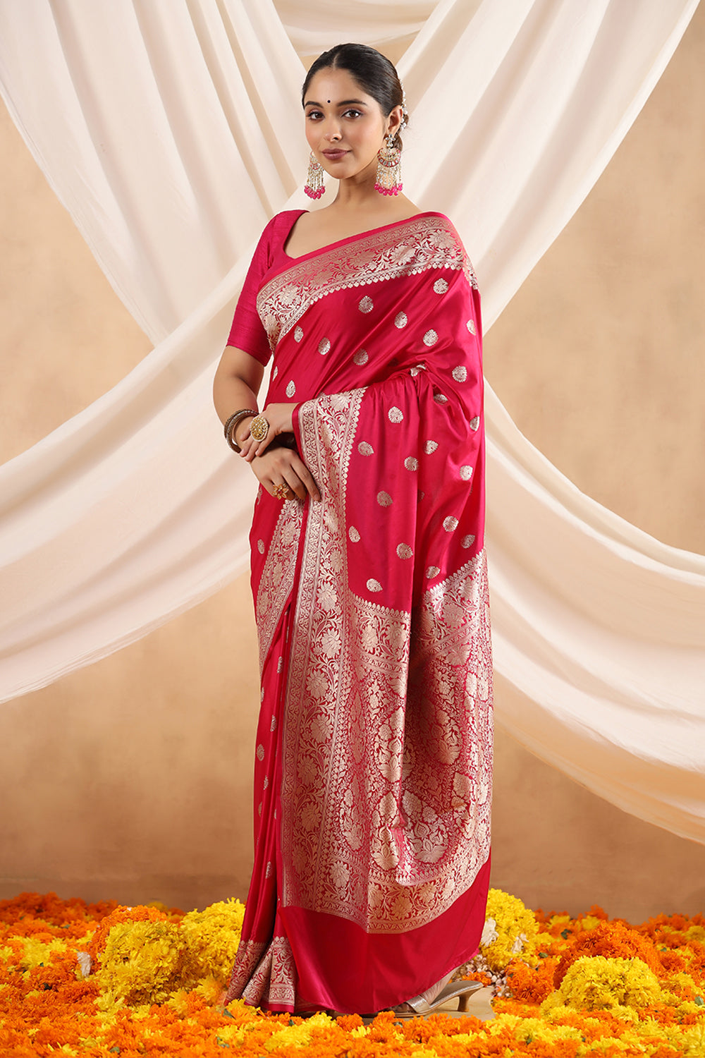Fuchsia Pink Color Kosa Silk Saree