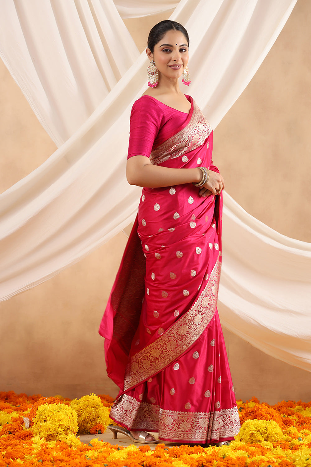 Fuchsia Pink Color Kosa Silk Saree