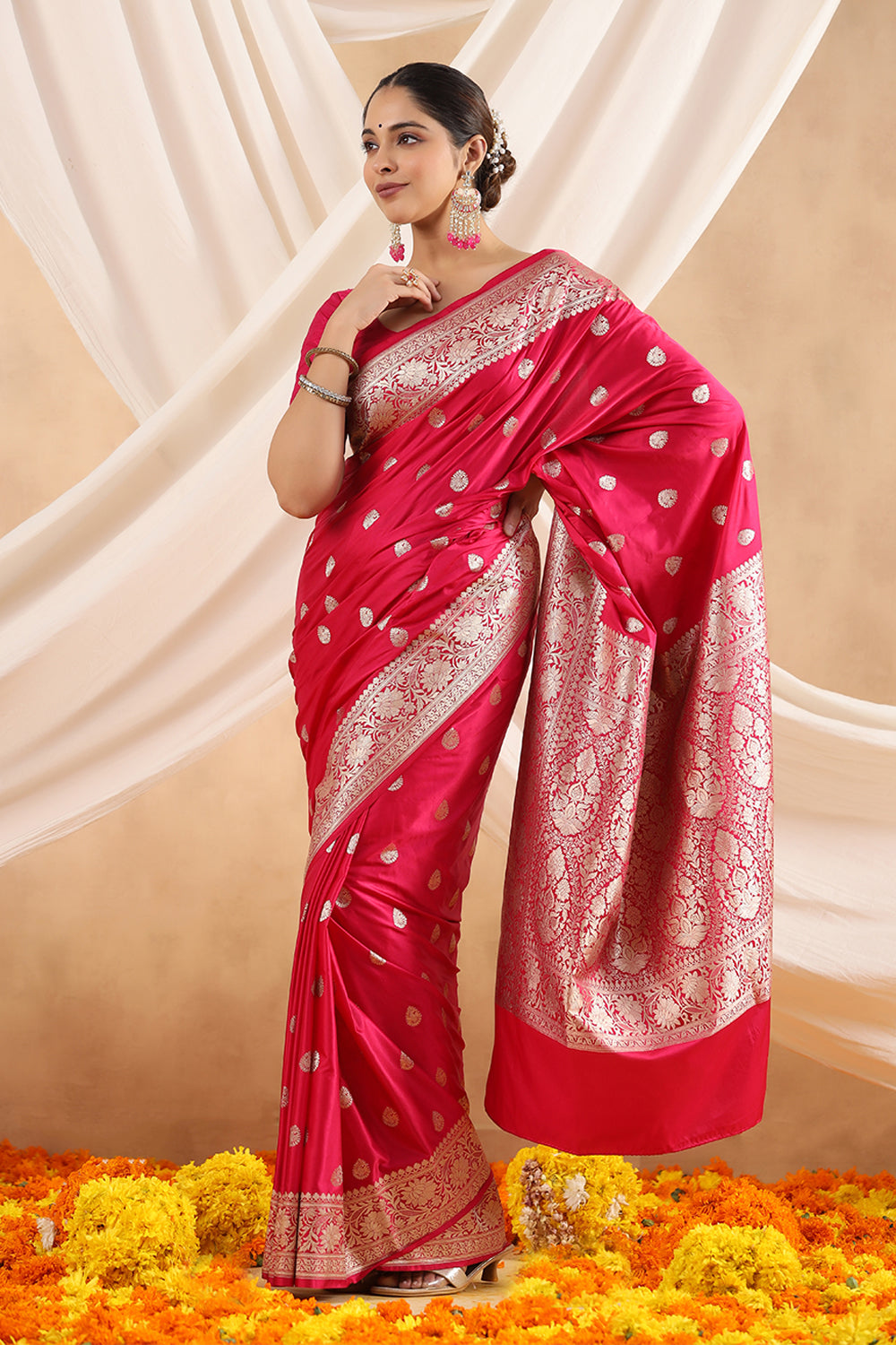 Fuchsia Pink Color Kosa Silk Saree